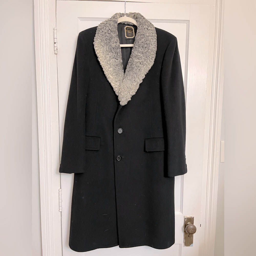 Beautiful vintage Dior cashmere overcoat with a Persian lamb collar